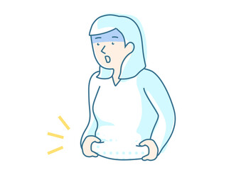 お腹のお肉をつまみ青ざめる女性　シンプルな線画