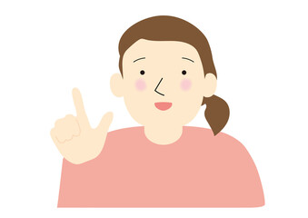 笑顔で指差しながら話している女性