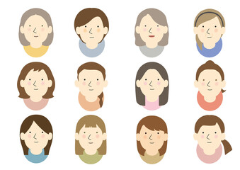 10代から60代までの女性の顔12種