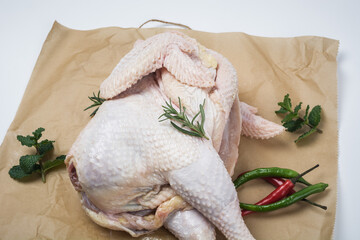 Raw chicken for a recipe, top view, horizontal
