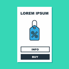 Filled outline Discount percent tag icon isolated on turquoise background. Shopping tag sign. Special offer sign. Discount coupons symbol. Vector