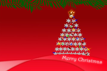 Christmas card decorated tree with string lights and balls