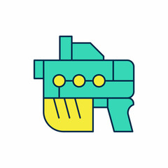 Filled outline Futuristic space gun blaster icon isolated on white background. Laser Handgun. Alien Weapon. Vector