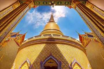 Beautiful golden arts and architecture of Ratchabophit temple the heritage ancient place in Bangkok, Thailand