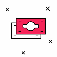 Filled outline Stacks paper money cash icon isolated on white background. Money banknotes stacks. Bill currency. Vector