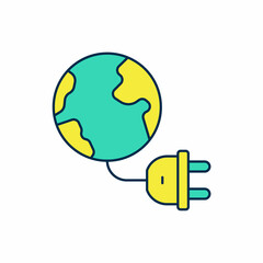 Filled outline Global energy power planet with plug icon isolated on white background. Ecology concept and environmental. Vector