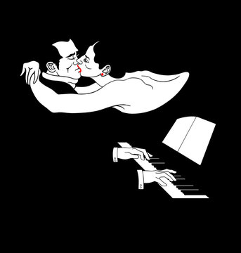 A musician plays the piano. A metaphor. A kiss. The muse.