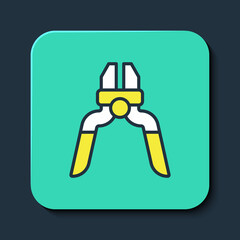 Filled outline Pliers tool icon isolated on blue background. Pliers work industry mechanical plumbing tool. Turquoise square button. Vector