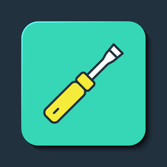 Filled outline Screwdriver icon isolated on blue background. Service tool symbol. Turquoise square button. Vector