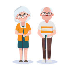 Elderly people grandfather and grandmother cute cartoon character.