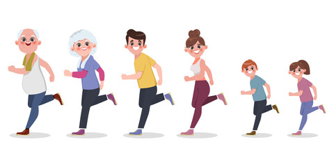 Fototapeta premium Character of Big family people healthy exercise workout.