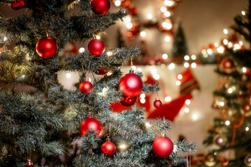 Obraz na płótnie Canvas Beautiful decorated christmas tree. Holiday background