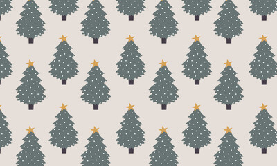 Christmas tree vector seamless repeating pattern background. Trendy for fabric, texitle print, wallpaper, background, wrapping or invitation cards, packaging.
