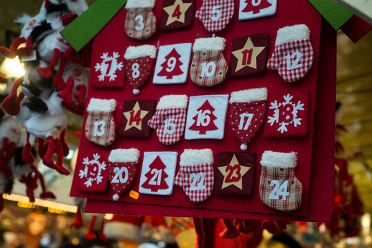 Closeup od advent calendar at the christmas market