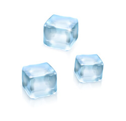 Realistic 3D Blue Ice Cubes Set