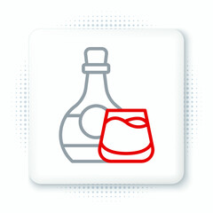 Line Whiskey bottle and glass icon isolated on white background. Colorful outline concept. Vector