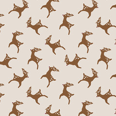 Christmas reindeer cookies seamless repeating pattern background. Trendy for fabric, texitle print, wallpaper, background, wrapping or invitation cards, packaging.
