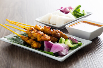 Malaysian chicken satay with delicious peanut sauce.