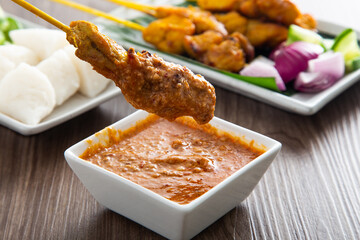 Malaysian satay with delicious peanut sauce.