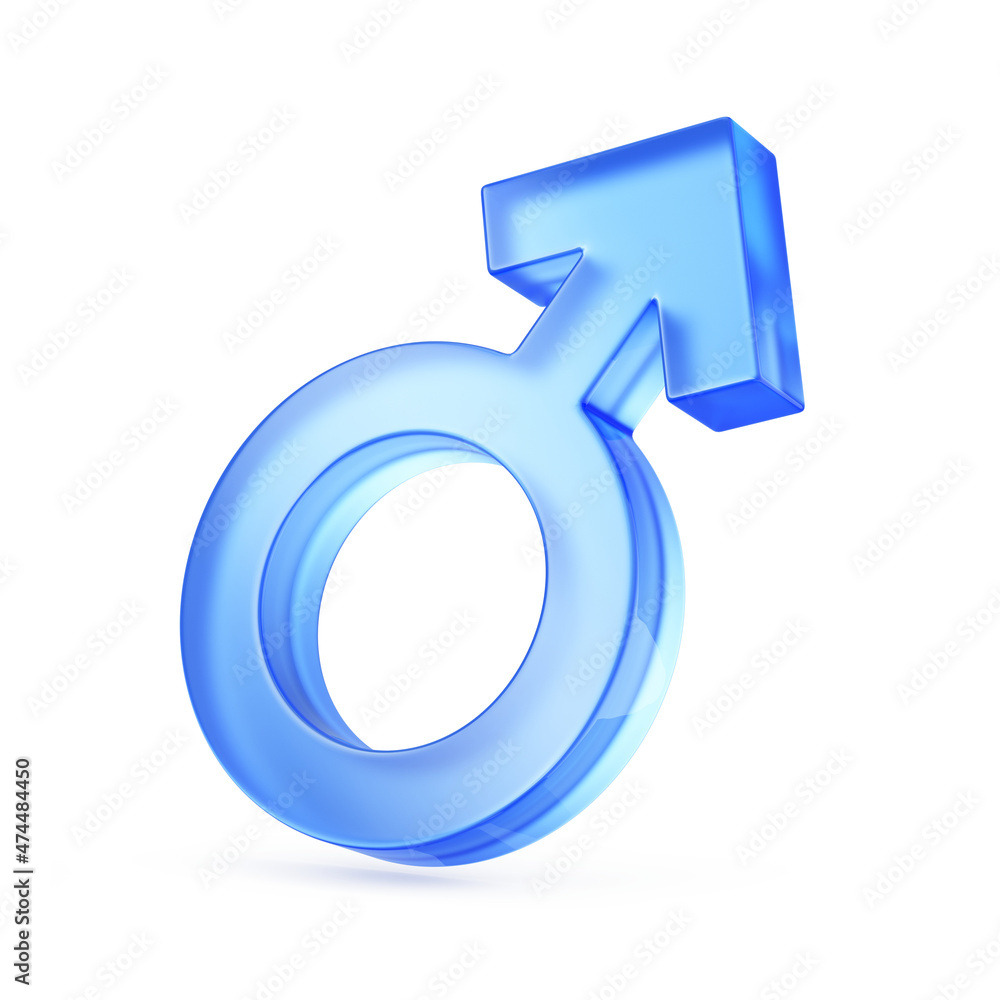 Wall mural male sex symbol glass 3d icon. 3d rendering gender symbol isolated on white.