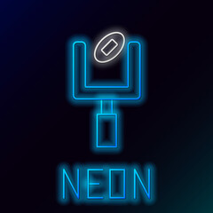 Glowing neon line American football goal post and football ball icon isolated on black background. Colorful outline concept. Vector