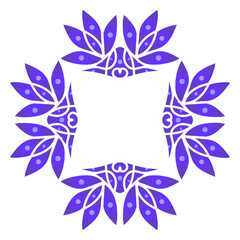 Fototapeta premium isolated on white blue square frame of spotted leaves. bright colorful floral ornament.