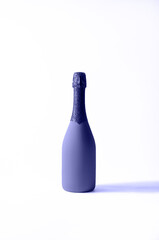 Festive Minimalistic Champagne Bottle on Light Background. Creative Concept. Very Peri - Color of the year 2022