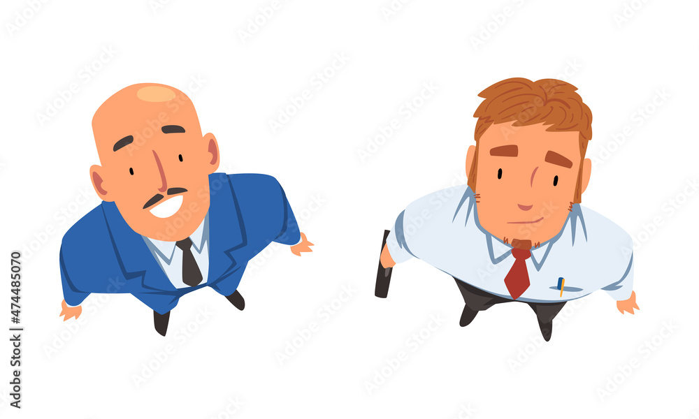 Poster smiling business man character looking up above view vector set