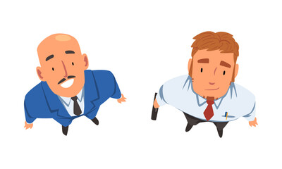 Smiling Business Man Character Looking Up Above View Vector Set