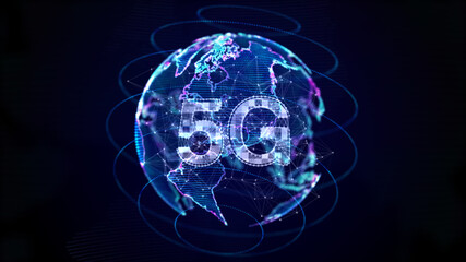 Digital earth rotating, Global network internet 5g connection technology abstract background.3d rendering