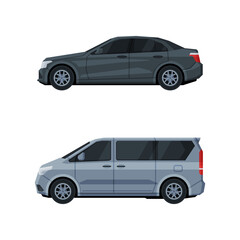 Sedan and Van as Road Vehicle and Urban Transport Vector Set