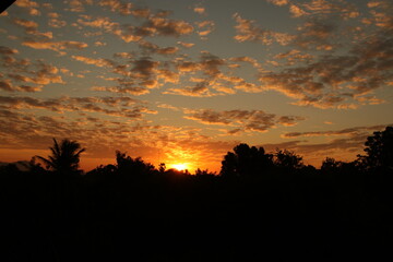 Orange light ,silhouette and clouds sky in the morning
