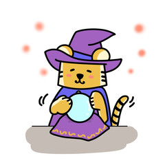 占いをする魔法使いの姿のトラのイラスト