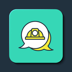 Filled outline Worker safety helmet icon isolated on blue background. Turquoise square button. Vector