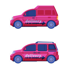 Delivery Van as Commercial Transport for Shipping Vector Set