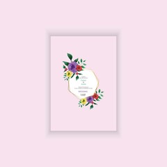 Watercolor floral wedding invitation card with a pink color background
