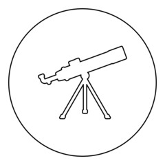 Telescope Science tool Education astronomy equipment icon in circle round black color vector illustration image outline contour line thin style