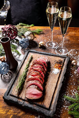 roast beef fillet on the Christmas table