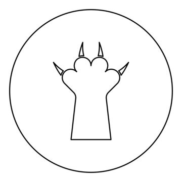 recommend clip art: Paw with claw cat icon in circle round black color vector illustration image outline contour line thin style