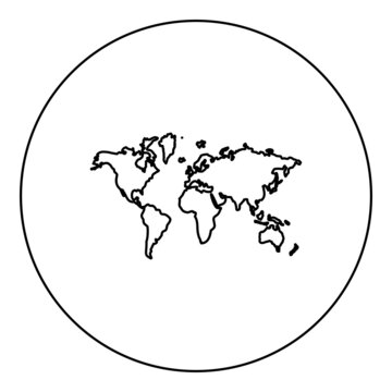 Map world icon in circle round black color vector illustration image outline contour line thin style