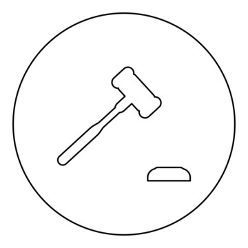 Gavel Hammer judge and anvil auctioneer concept icon in circle round black color vector illustration image outline contour line thin style