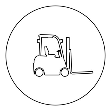 Forklift Loader Fork lift warehouse truck silhouette icon in circle round black color vector illustration image outline contour line thin style