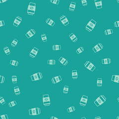 Green Coffee cup to go icon isolated seamless pattern on green background. Vector