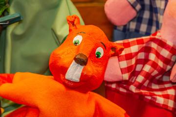 Squirrel hand puppet in a street theater in Berlin (Germany).