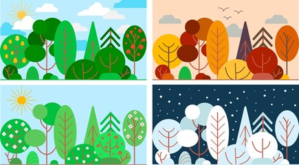 Tree seasons landscape. 4 different seasons of the year.