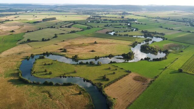 aerial view of the meanders of the Meuse river in eastern France