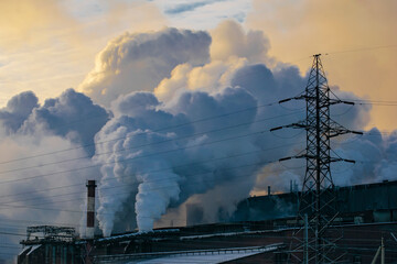 A view of the heavy industry polluting the environment. Ecological concept.