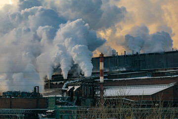 A view of the heavy industry polluting the environment. Ecological concept.
