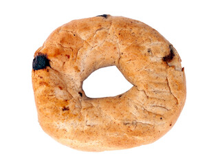 Raisin fruit bagel bread roll cut out and isolated on a white background