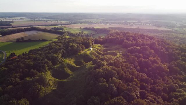 Memorial at First World War One battlefield Butte de Vauquois with mine-cratered landscape near Verdun, France
